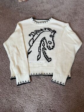 Cream Crewneck knit oversized equestrian horse Sweater